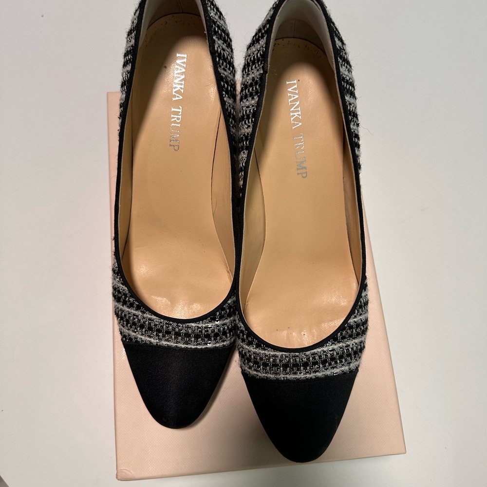 Ivanka Trump Black and White Tweed Pointed Pumps